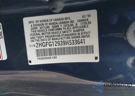 2009 Honda Civic Ex-L from USA, damaged, VIN 2HGFG12939H533641